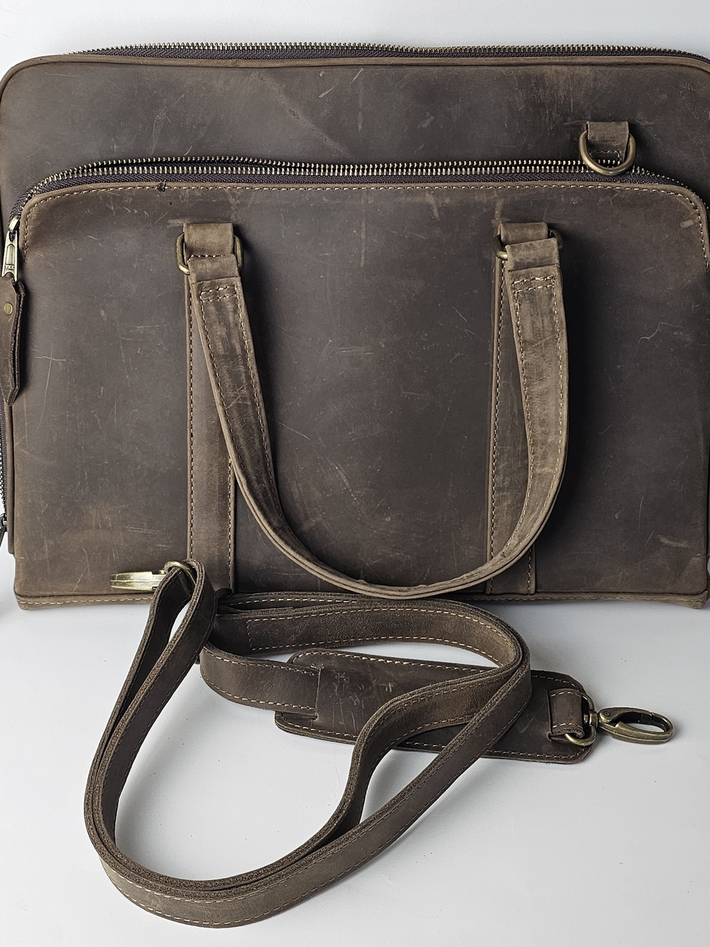 Full Grain Leather Laptop Briefcase Messenger Bag Handmade Rustic Brown
